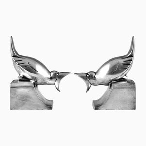 Art Deco Vogel Buchstützen aus Bronze von C. Omin, 1925, 2er Set