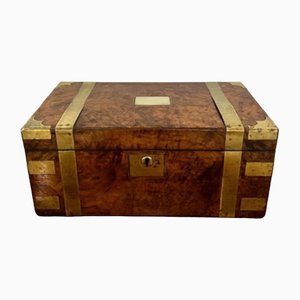 Antique Victorian Brass Bounded Writing Box in Burr Walnut, 1860