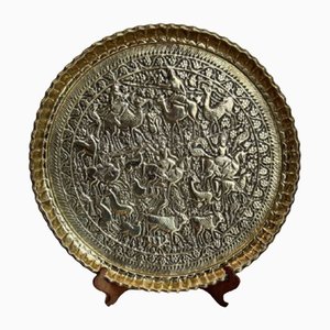 Piatto antico vittoriano in ottone e metallo misto, 1860
