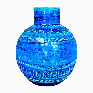 Italian Rimini Blu Glazed Ceramic Vase by Aldo Londi for Bitossi, 1950s