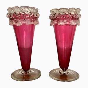 Antique Victorian Cranberry Vases, 1860, Set of 2