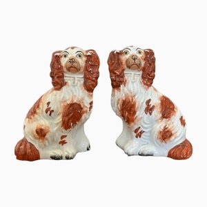 Antique Victorian Seated Spaniels Figurine, 1880, Set of 2