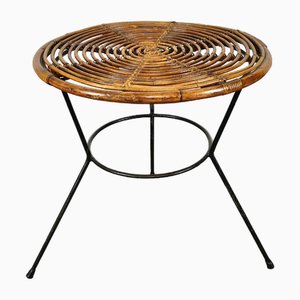 Vintage Coffee Table in Black Painted Metal and Wicker, Italy, 1950s