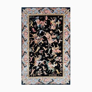 Middle Eastern Silk Rug with Hunting Scene, 1990