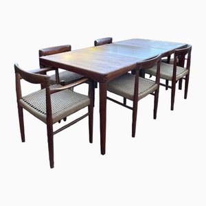 Mid-Century Danish Extendable Dining Table and Chairs by H. W. Klein for Bramin, 1960s, Set of 7