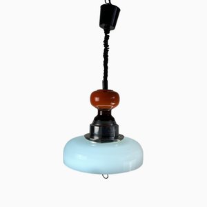 Italian Extendable Hanging Lamp in Ceramic and Glass, 1970s