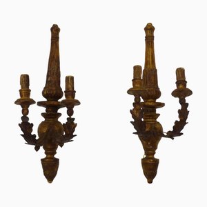 Large Vintage Italian Wall Lights in Gilded Wood and Metal Arms, 1950s, Set of 2