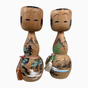 Figuras de Sosaku Kokeshi vintage, años 60. Juego de 2