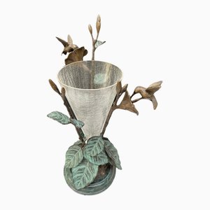 Sculptural Bronze Vase with Flowers and Colibris