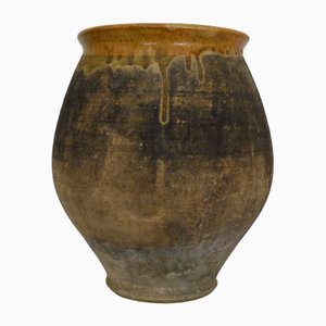 French Jar aus lackiertem Terracotta in Braun/Gelb