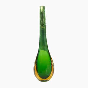 Moderne Vase aus Muranoglas in Grün & Gelb von Flavio Poli für Seguso, 1970er