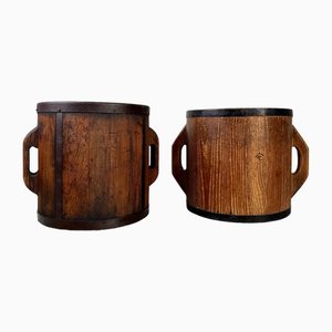 Antique Meiji Handmade Rice Measure Buckets, Japan, Set of 2