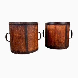 Antique Meiji Handmade Rice Measure Buckets, Japan, Set of 2