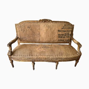 Vintage French Louis XVI Style Sofa with Ornate Gilt Frame