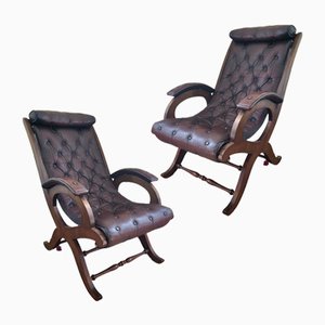 Mid-Century Chesterfield Leather Lounge Chair by Pierre Lottier for Valenti Barcelona, Set of 2