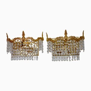 Lead Crystal & Brass Wall Lights by Peris Andreu, 1960s, Set of 2