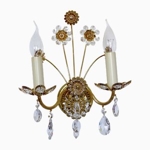 Brass & Lead Crystal Wall Lamp from Palwa, 1960s