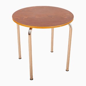 Steel Tube Table in Steel Frame Tube Chrome-Plated, Plate Plywood Stained Dark & Beech Wood Edge