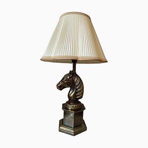 20th Century French Desk Lamp with a Brass Horse Head, 1960s