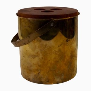 Mid-Century Brass & Teak Cylinda-Line Ice Bucket by Arne Jacobsen for Stelton, 1960s
