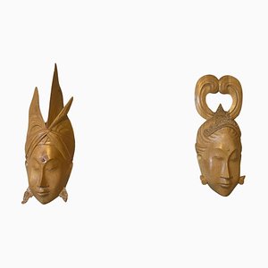 Traditional Indonesian Carved Wooden Masks, 20th Century, Set of 2