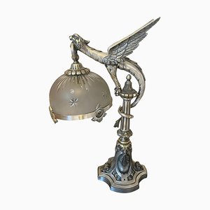 French Art Nouveau Table Lamp in Bronze and Glass, 1890s