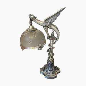 Lampada da tavolo Art Nouveau in bronzo e vetro, Francia, fine XIX secolo