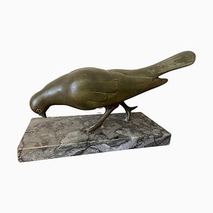 Paloma francesa Art Déco de bronce con base de mármol de G. Arisse, años 30