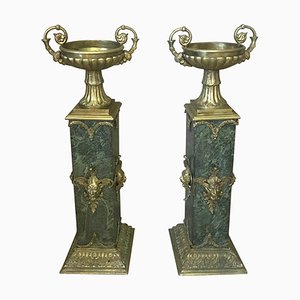 Italienische Säulen im Empire-Stil aus Grünem Marmor & Vergoldeter Bronze, 2 . Set