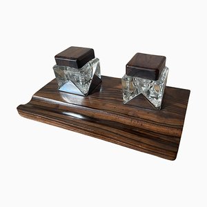 French Inkwell in Rosewood and Glass, 20th Century