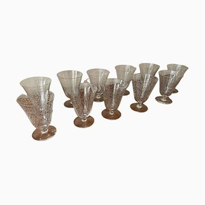 French Wine Glasses in the style of Baccarat, 1930s, Set of 11