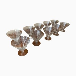 French Champagne Glasses in the style of Baccarat, 1930s, Set of 10