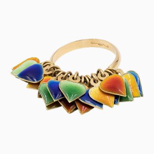 Vintage Ring in 18k Yellow Gold with Colored Enamels, 1970s