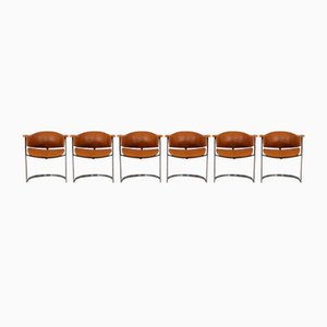 Dining Chairs by Vittorio Introini in Chrome and cognac leather for Mario Sabot, 1970s, Set of 6