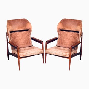 Poltrone Mid-Century con schienale alata, Danimarca, anni '60, set di 2