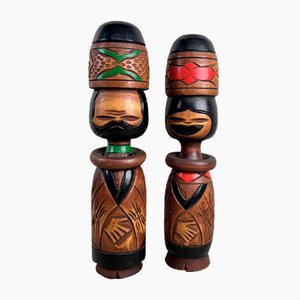 Statuette Kokeshi vintage di Ainu, anni '60, set di 2