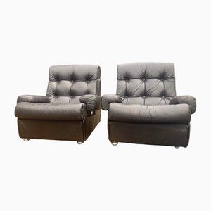 Mid-Century Leather Lounge Chair in the style of Michel Cadestin for Airborne, Set of 2