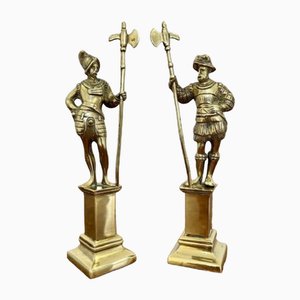 Antique Victorian Quality Brass Figures of Cavaliers, 1860, Set of 2