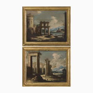 Venetian School Artist, Views of the Veneto, 1800s, Oil on Canvas Paintings, Framed, Set of 2