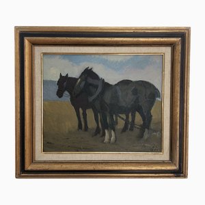 Henry Meylan, Chevaux de trait, 1945, Huile sur Toile, Encadrée