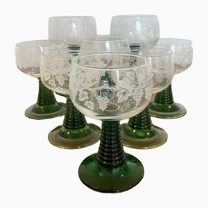 Antique Engraved Wine Glasses, 1880, Set of 8