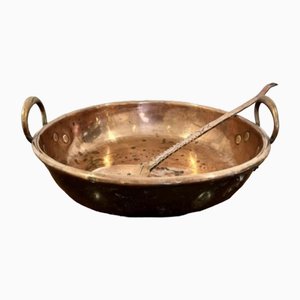 Large Antique George III Copper Pan with Copper Skimmer, 1800, Set of 2