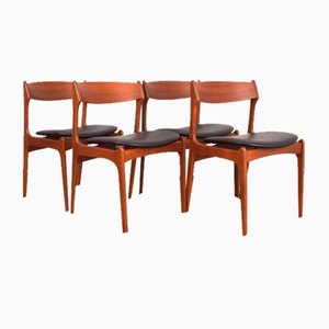 Mid-Century Danish Teak & Leather Model 49 Dining Chairs by Erik Buch for O.D. Møbler, 1960s, Set of 4