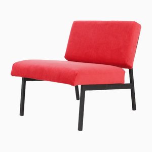 Roter Sessel mit schwarzem Quadratischem Stahlgestell, 1960er
