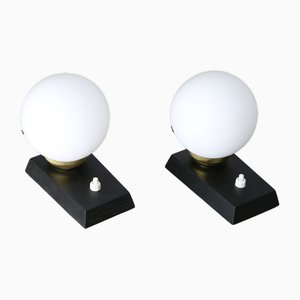 Lampes de Chevet Mid-Century en Laiton et Opaline, Set de 2