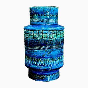 Jarrón Rimini Blu de cerámica esmaltada de Aldo Londi para Bitossi, Italia, años 50