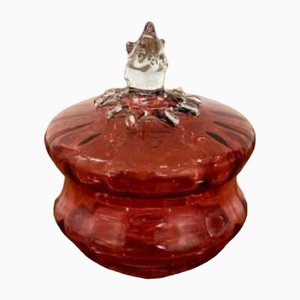 Antique Victorian Cranberry Glass Lidded Bowl, 1860s