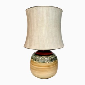 Large Handcrafted Glazed Ceramic Art Table Lamp with Wild Silk Lampshade, Germany, 1960s