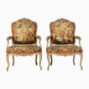 18th Century French Aubusson Tapestry Armchairs, Set of 2