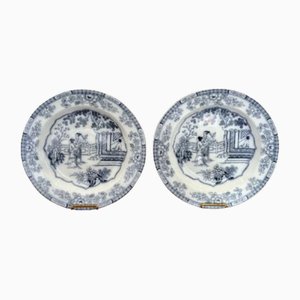 Antique Victorian Blue and White Plates, 1880, Set of 2